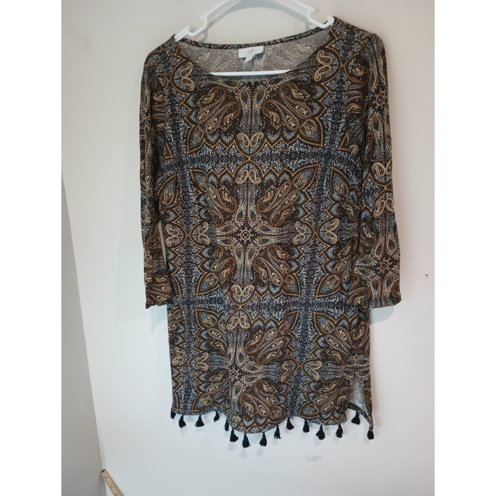 J. Jill Women's Size Small Paisley Tunic Top Boho Tassel Hem 3/4 Sleeve Cotton M
